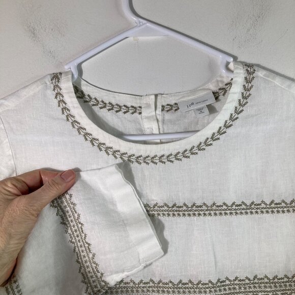 Womens J Jill Love Linen Linen Embroidered Striped Tunic 3/4 Sleeve MP - Picture 3 of 8